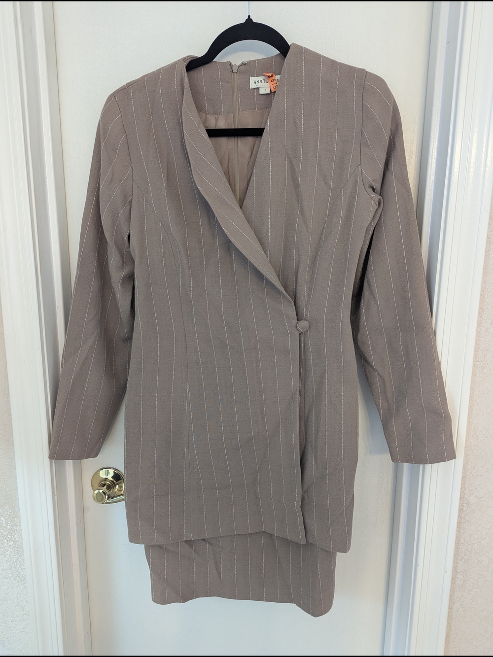 Ann Taylor Taupe Pinstripe Single-Button Suit Jacket Dress
